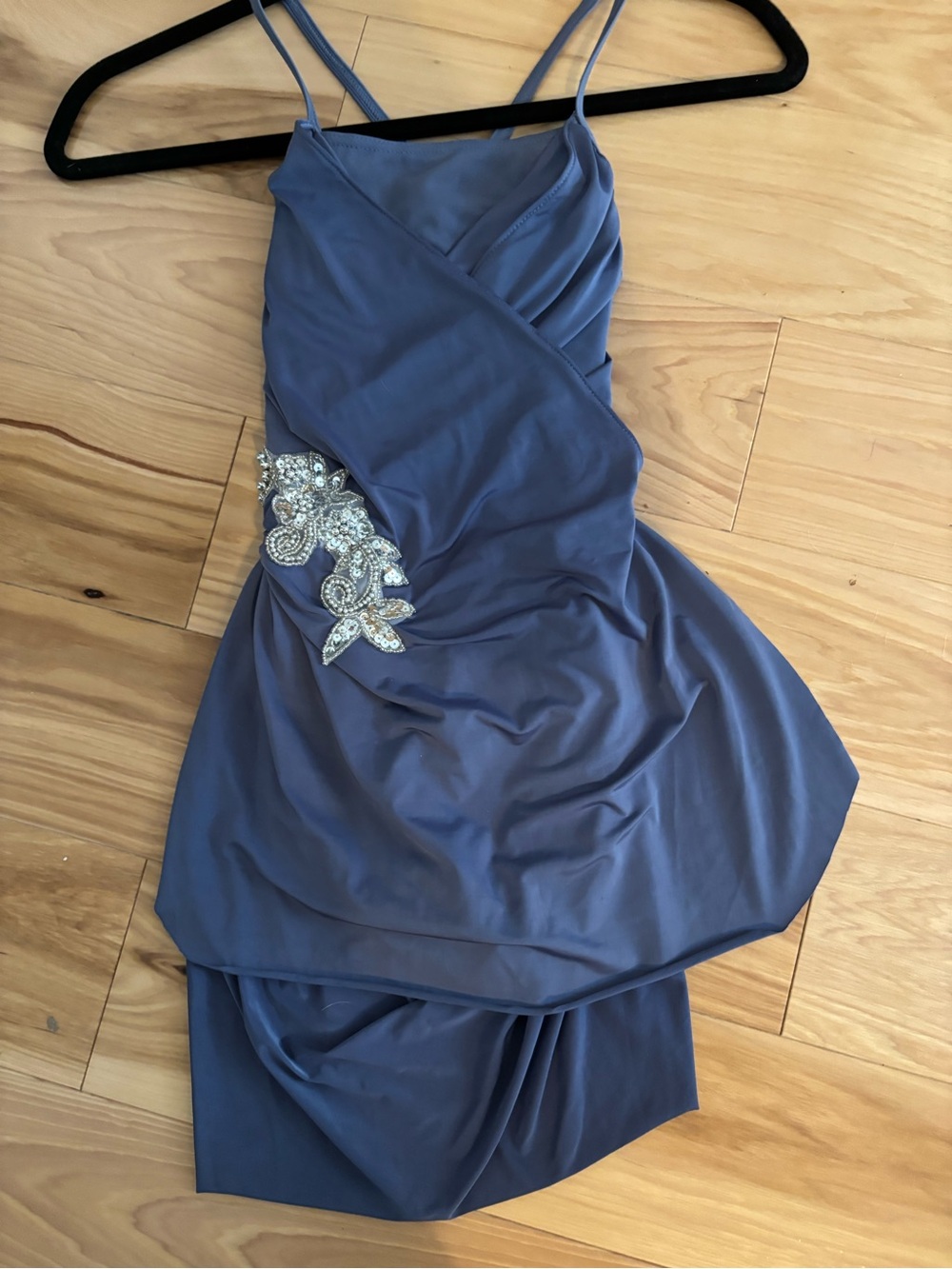 Girls Blue Dance Costume with Rhinestone Applique